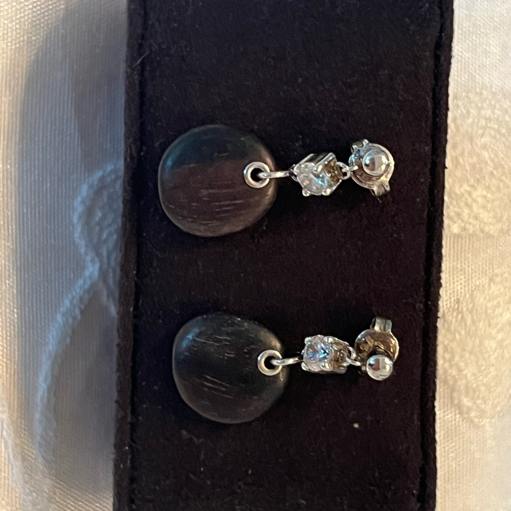 Fossil Bronzetone, Oval Real Stone & CZ Bead Bracelet w/ earrings - Picture 4 of 6